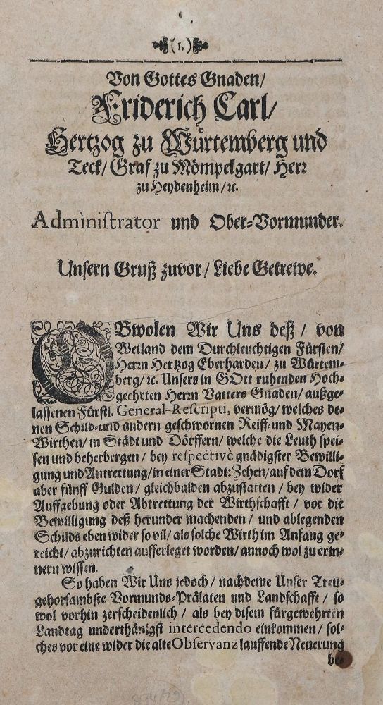 Große Abbildung Nr.3: 143-662 Verordnungen für Württemberg: (Küche und Haushalt, Getränke, Wein)