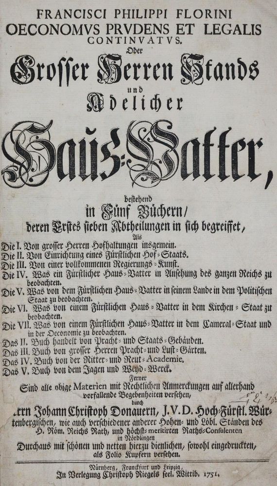 Große Abbildung Nr.1: 143-670 Florinus,F.P.: (Küche und Haushalt, Haushalt)