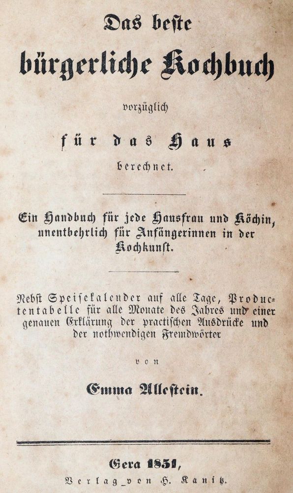 Große Abbildung Nr.1: 143-684 Allestein,E. (d.i. A.Kanitz).: (Küche und Haushalt, Kochbücher)