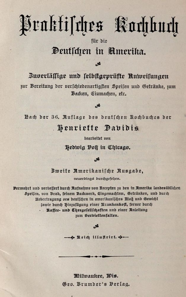 Große Abbildung Nr.1: 143-685 Davidis,H.: (Küche und Haushalt, Kochbücher, Amerika)