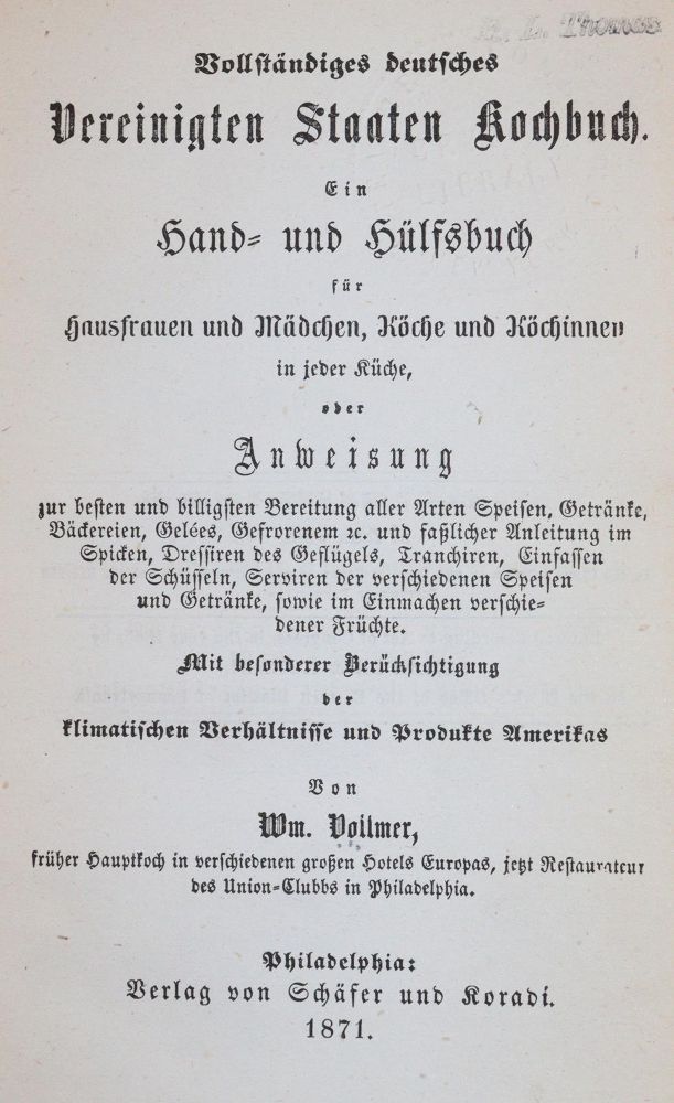 Große Abbildung Nr.1: 143-689 Vollmer,W.: (Küche und Haushalt, Kochbücher, Amerika)