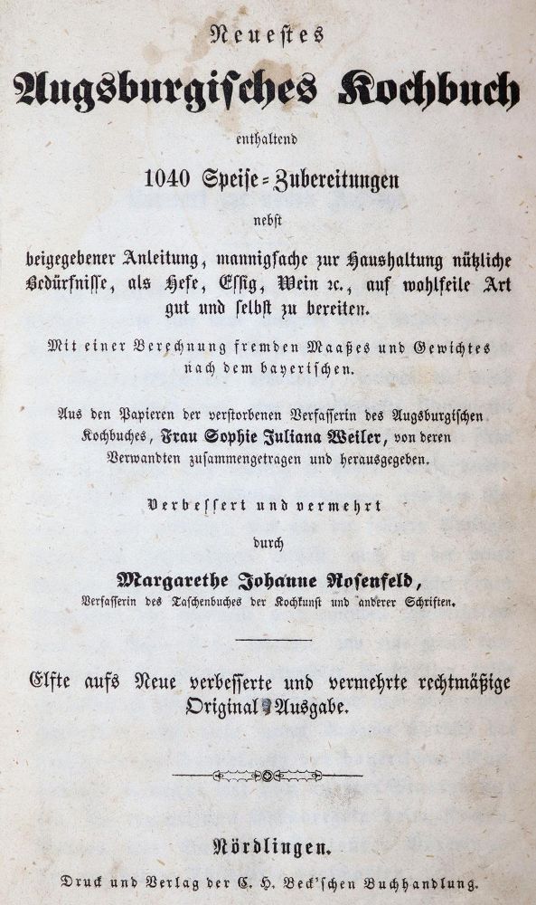 Große Abbildung Nr.1: 143-694 Rosenfeld,M.J.: (Küche und Haushalt, Kochbücher, Augsburg)
