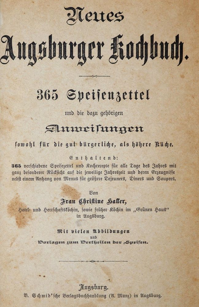 Große Abbildung Nr.1: 143-695 Sartory,J.G.: (Küche und Haushalt, Kochbücher, Augsburg)