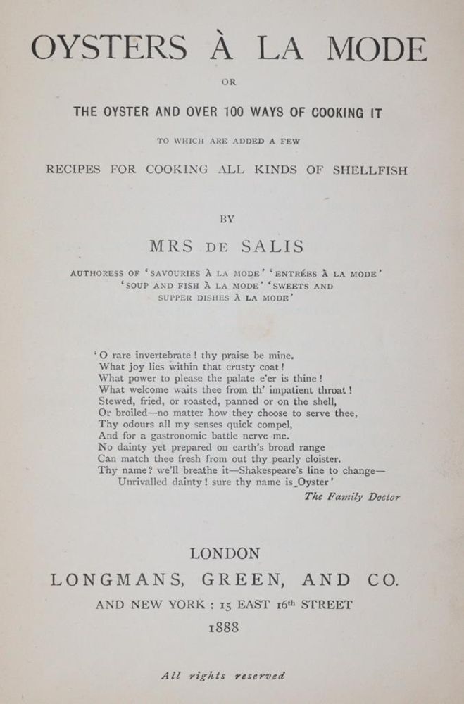 Große Abbildung Nr.1: 143-697 Salis,(H.A.)de.: (Küche und Haushalt, Kochbücher, Austern)