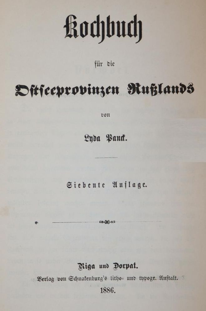 Große Abbildung Nr.1: 143-702 Panck,L.: (Küche und Haushalt, Kochbücher, Baltikum)