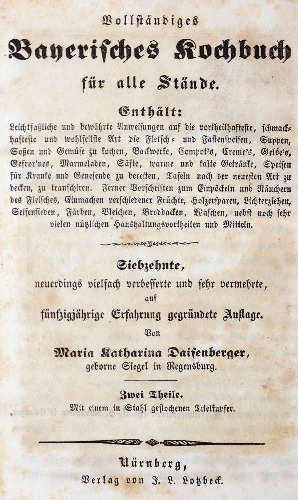 Große Abbildung Nr.1: 143-705 Daisenberger,M.K.: (Küche und Haushalt, Kochbücher, Bayern)