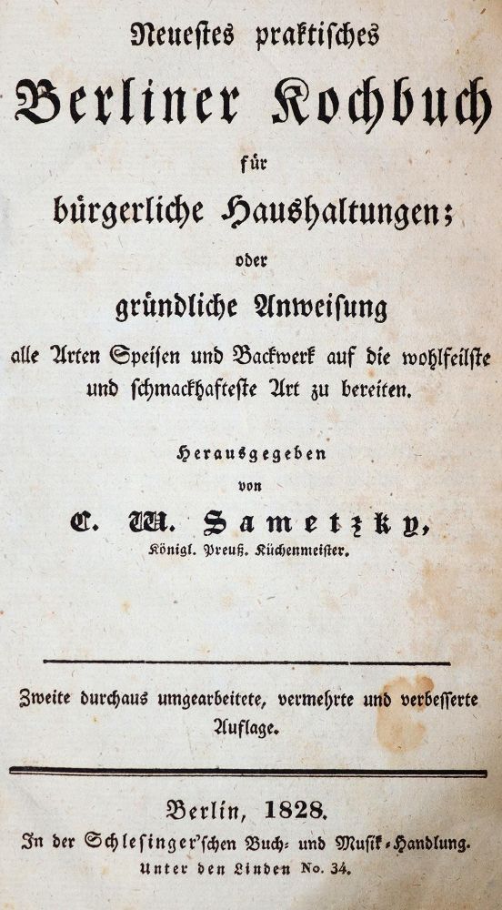 Große Abbildung Nr.1: 143-710 Sametzky,C.W.: (Küche und Haushalt, Kochbücher, Berlin)