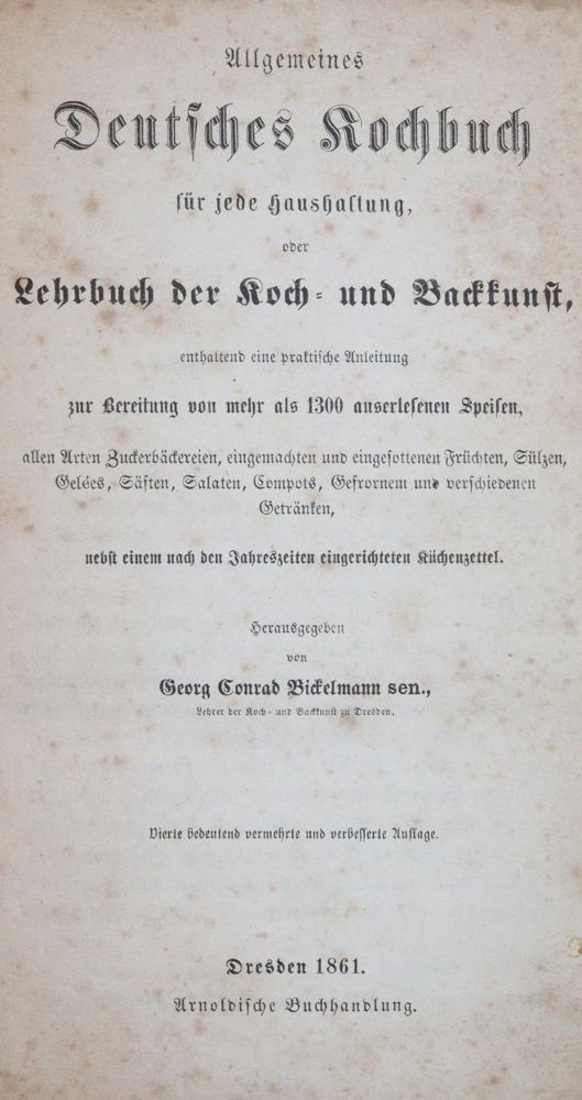 Große Abbildung Nr.1: 143-713 Bickelmann,G.C.: (Küche und Haushalt, Kochbücher)