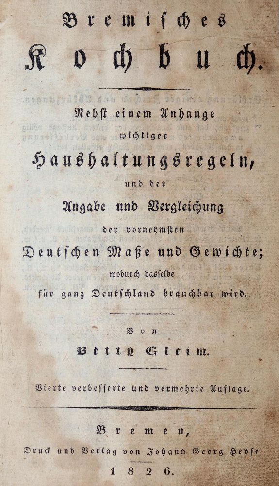 Große Abbildung Nr.1: 143-716 Gleim,B.: (Küche und Haushalt, Kochbücher, Bremen)