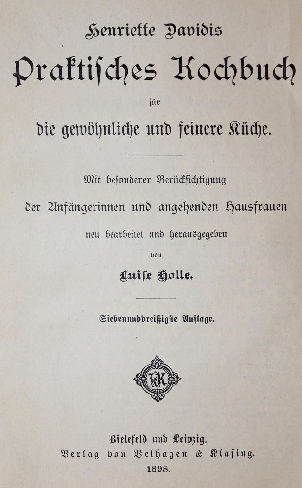 Große Abbildung Nr.1: 143-730 Davidis,H.: (Küche und Haushalt, Kochbücher)
