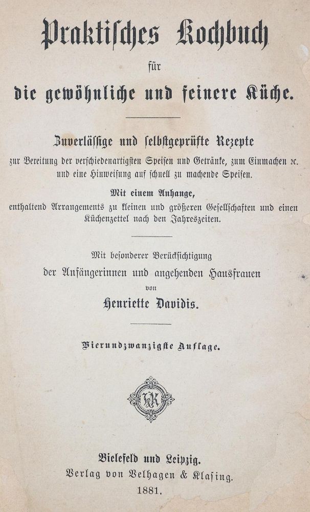Große Abbildung Nr.2: 143-731 Davidis,H.: (Küche und Haushalt, Kochbücher)