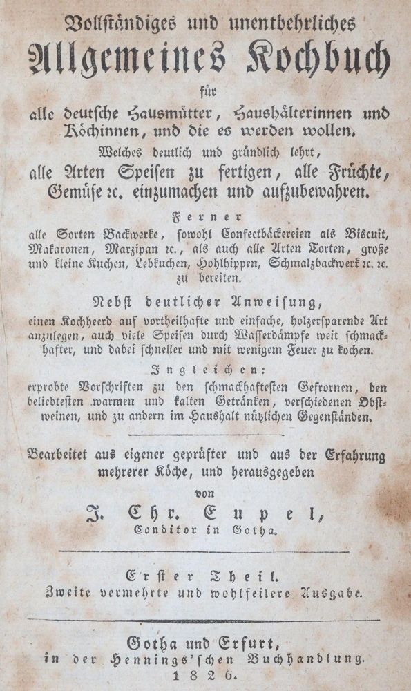 Große Abbildung Nr.1: 143-746 Eupel,J.C.: (Küche und Haushalt, Kochbücher)