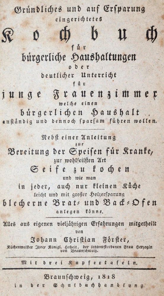 Große Abbildung Nr.1: 143-753 Förster,J.C.: (Küche und Haushalt, Kochbücher)