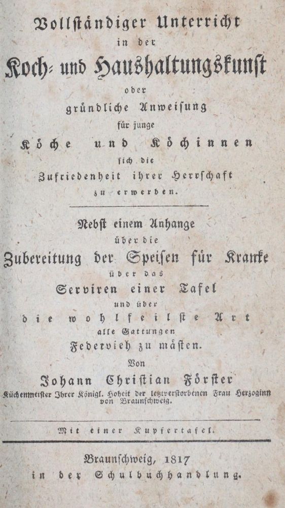 Große Abbildung Nr.1: 143-754 Förster,J.C.: (Küche und Haushalt, Kochbücher)