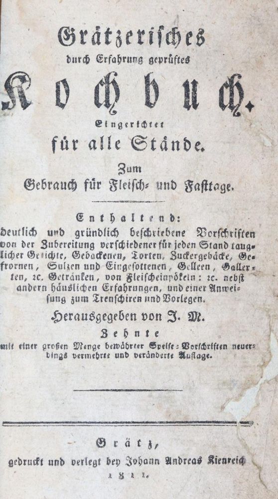 Große Abbildung Nr.1: 143-774 M(elin),J.: (Küche und Haushalt, Kochbücher, Graz)
