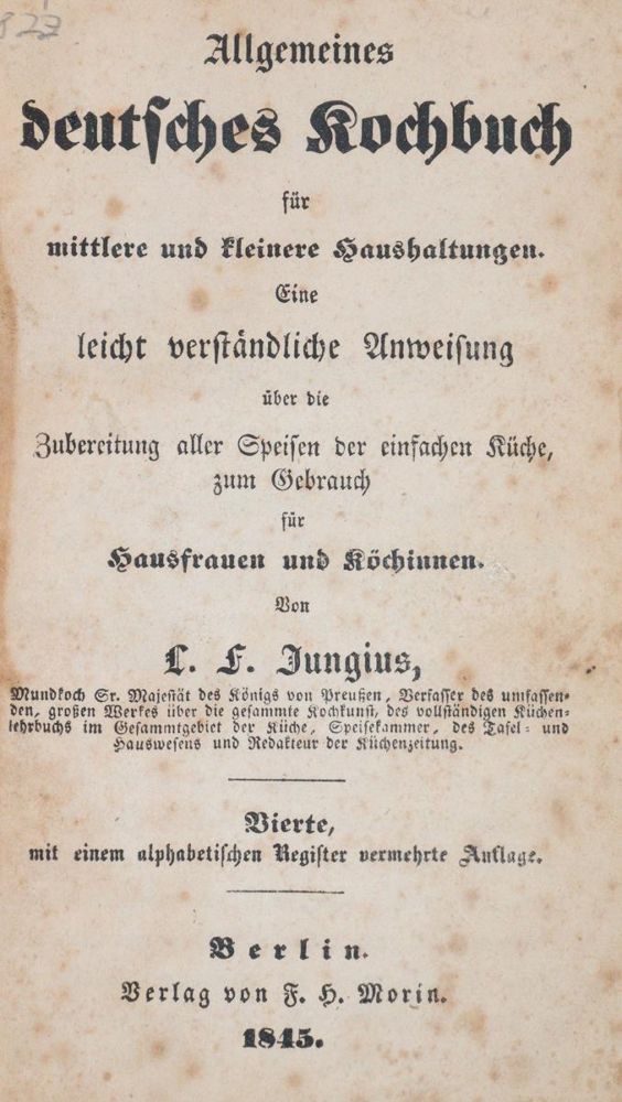 Große Abbildung Nr.1: 143-801 Jungius,L.F.: (Küche und Haushalt, Kochbücher)