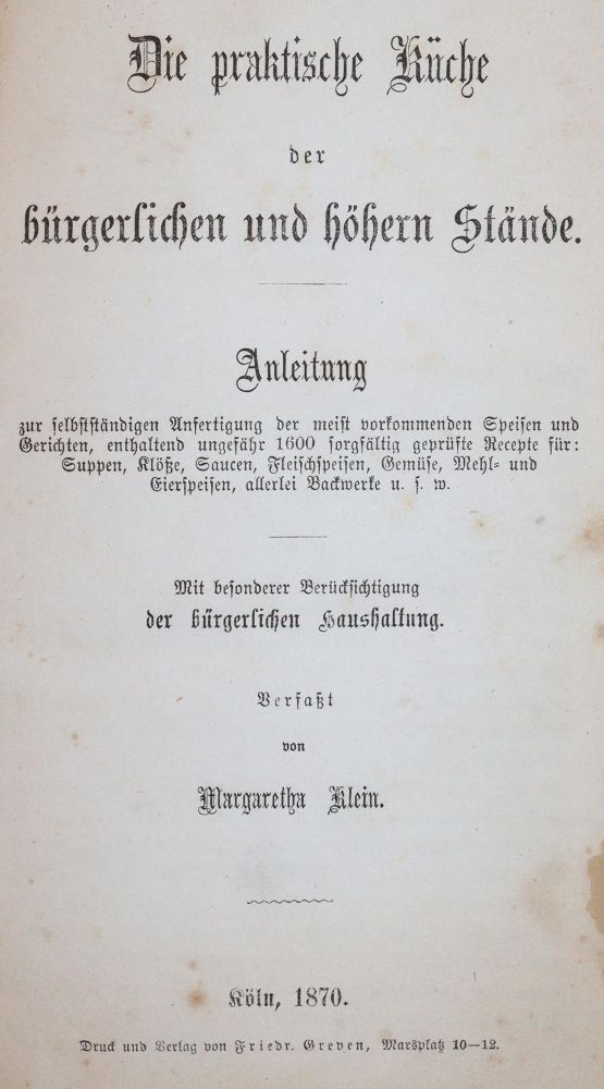 Große Abbildung Nr.1: 143-805 Klein,M.: (Küche und Haushalt, Kochbücher)