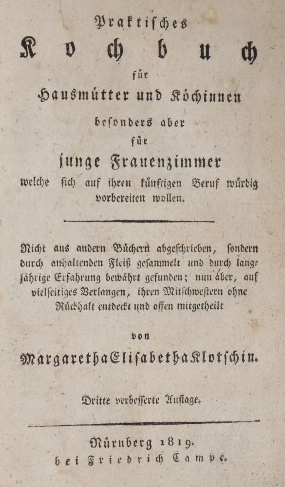 Große Abbildung Nr.1: 143-807 Klotsch,M.E.: (Küche und Haushalt, Kochbücher)