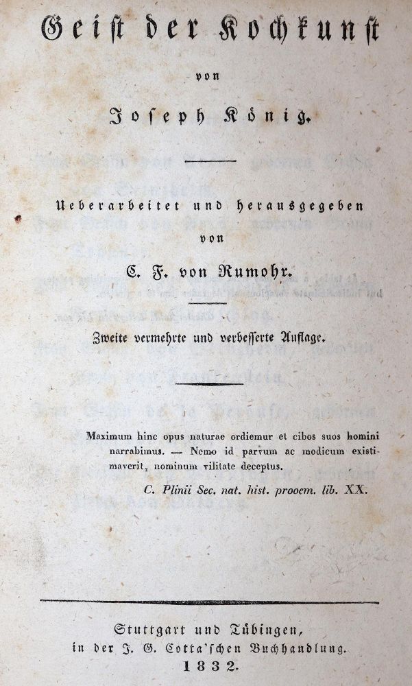 Große Abbildung Nr.1: 143-813 König,J. (d.i. C.F.v.Rumohr).: (Küche und Haushalt, Kochbücher)
