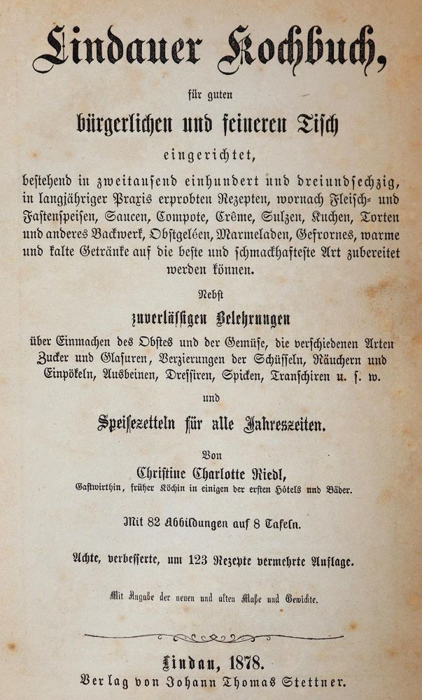 Große Abbildung Nr.1: 143-832 Riedl,C.C.: (Küche und Haushalt, Kochbücher, Lindau)