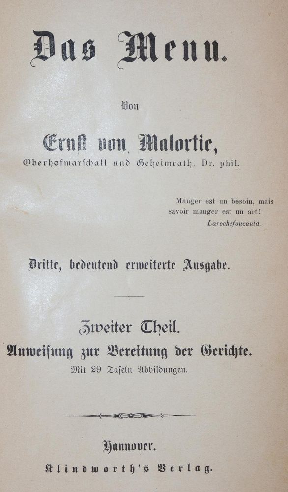 Große Abbildung Nr.1: 143-834 Malortie,E.v.: (Küche und Haushalt, Kochbücher)