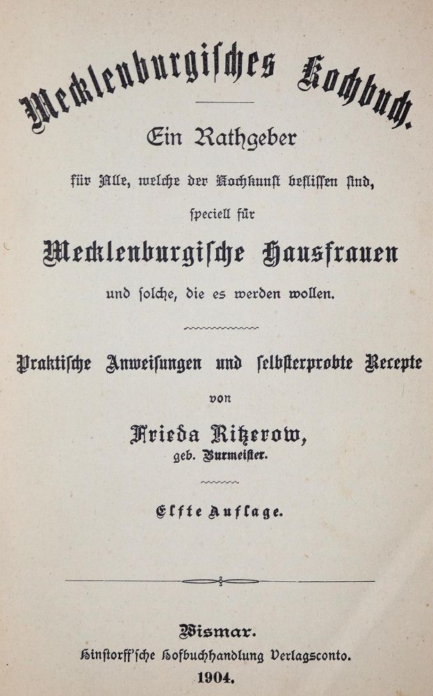 Große Abbildung Nr.1: 143-837 Ritzerow,F.: (Küche und Haushalt, Kochbücher, Mecklenburg)