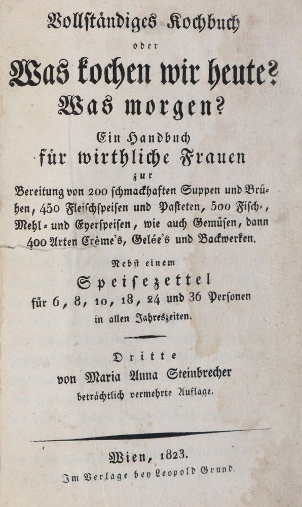 Große Abbildung Nr.1: 143-865 Steinbrecher,M.A.: (Küche und Haushalt, Kochbücher, Österreich)