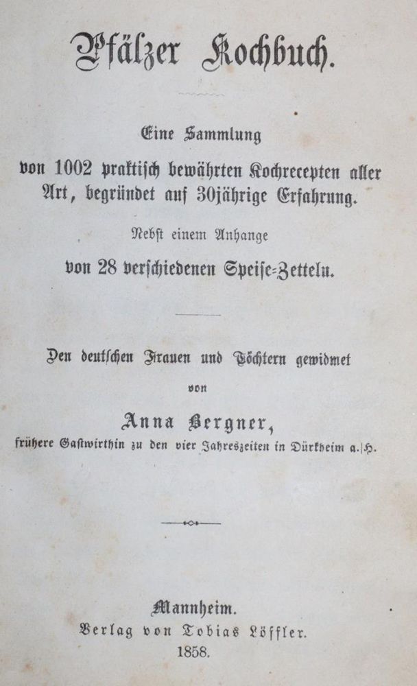 Große Abbildung Nr.1: 143-873 Bergner,A.: (Küche und Haushalt, Kochbücher, Pfalz)