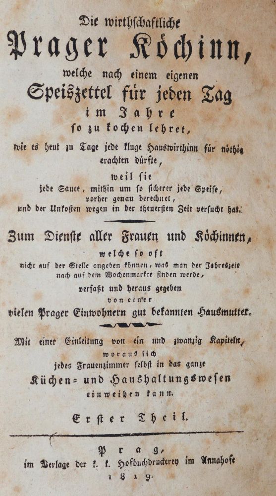 Große Abbildung Nr.1: 143-879 Wirthschaftliche Prager Köchinn, Die,: (Küche und Haushalt, Kochbücher, Prag)