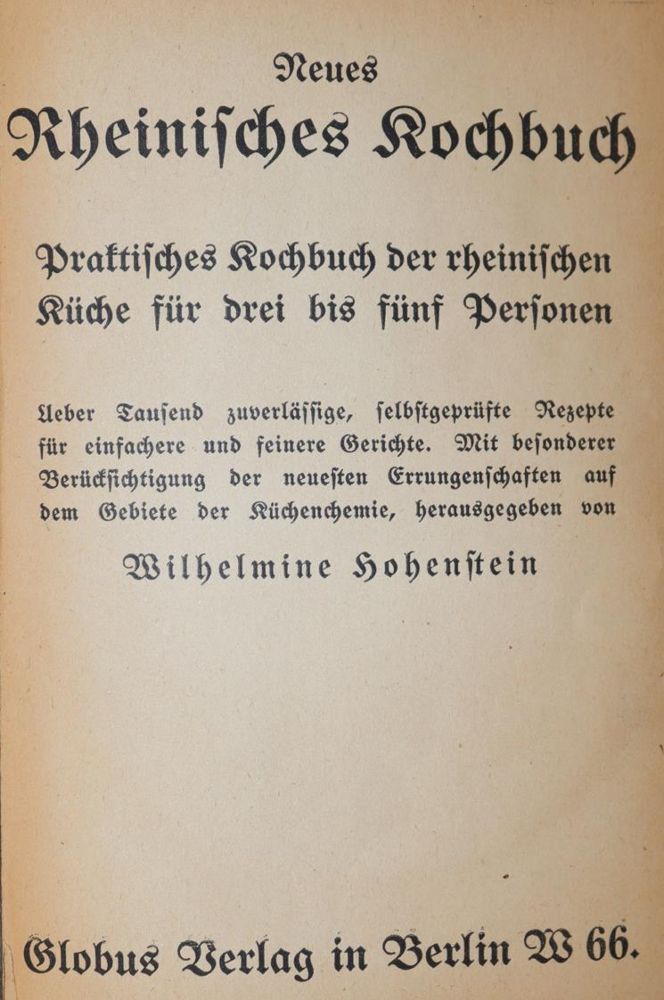 Große Abbildung Nr.1: 143-885 Hohenstein,W.: (Küche und Haushalt, Kochbücher, Rhein)