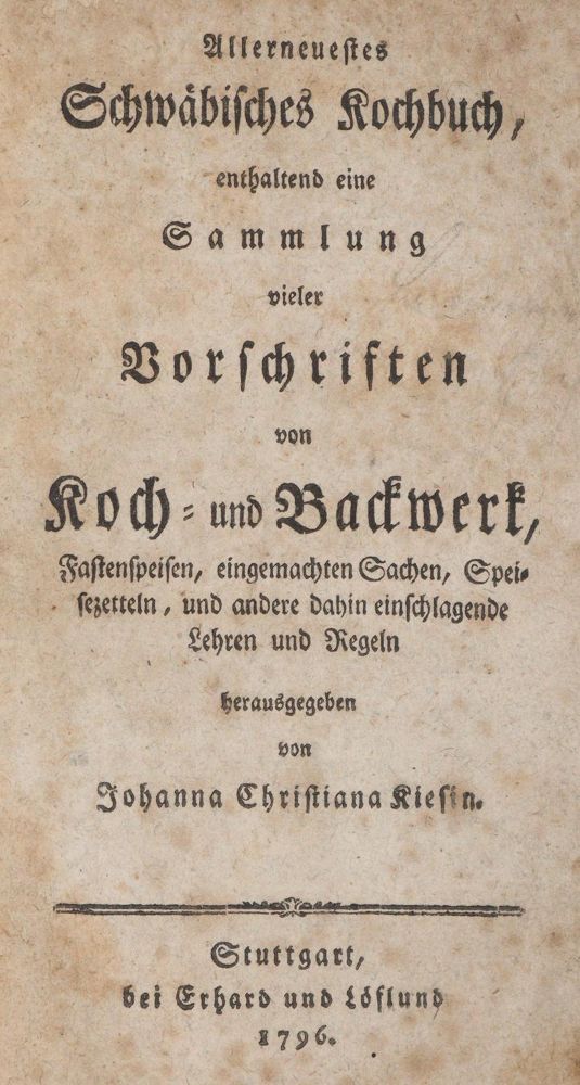 Große Abbildung Nr.1: 143-931 Kies,J.C.: (Küche und Haushalt, Kochbücher, Schwaben)