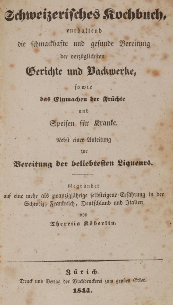 Große Abbildung Nr.1: 143-935 Köberlin,T.: (Küche und Haushalt, Kochbücher, Schweiz)