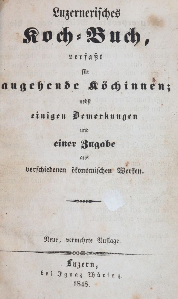 Große Abbildung Nr.1: 143-936 Luzernerisches Koch-Buch,: (Küche und Haushalt, Kochbücher, Schweiz)