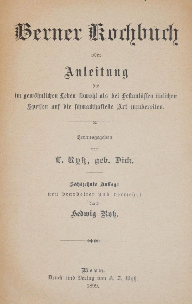 Große Abbildung Nr.1: 143-938 Rytz,L.: (Küche und Haushalt, Kochbücher, Schweiz)