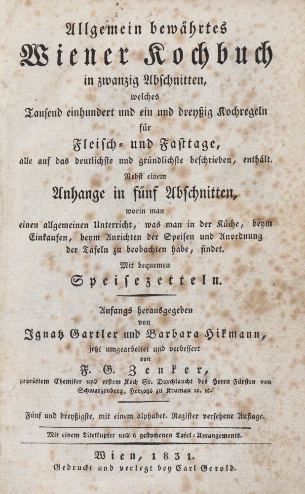 Große Abbildung Nr.1: 143-974 Gartler,I. u. B.Hikmann.: (Küche und Haushalt, Kochbücher, Wien)