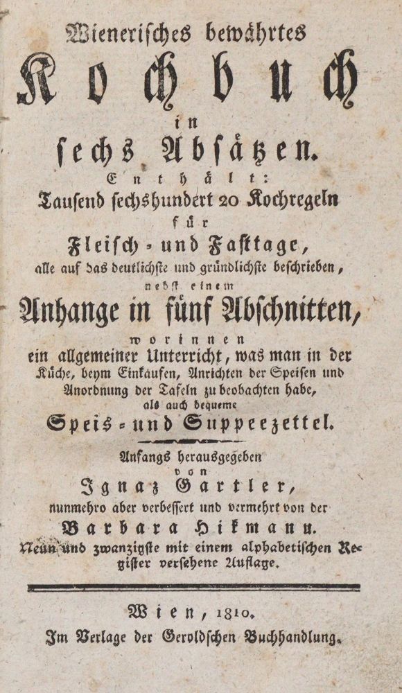 Große Abbildung Nr.1: 143-975 Gartler,I. u. B.Hikmann.: (Küche und Haushalt, Kochbücher, Wien)