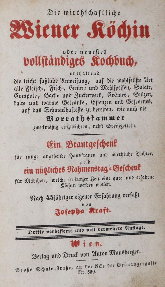 Große Abbildung Nr.1: 143-976 Kraft,J.: (Küche und Haushalt, Kochbücher, Wien)