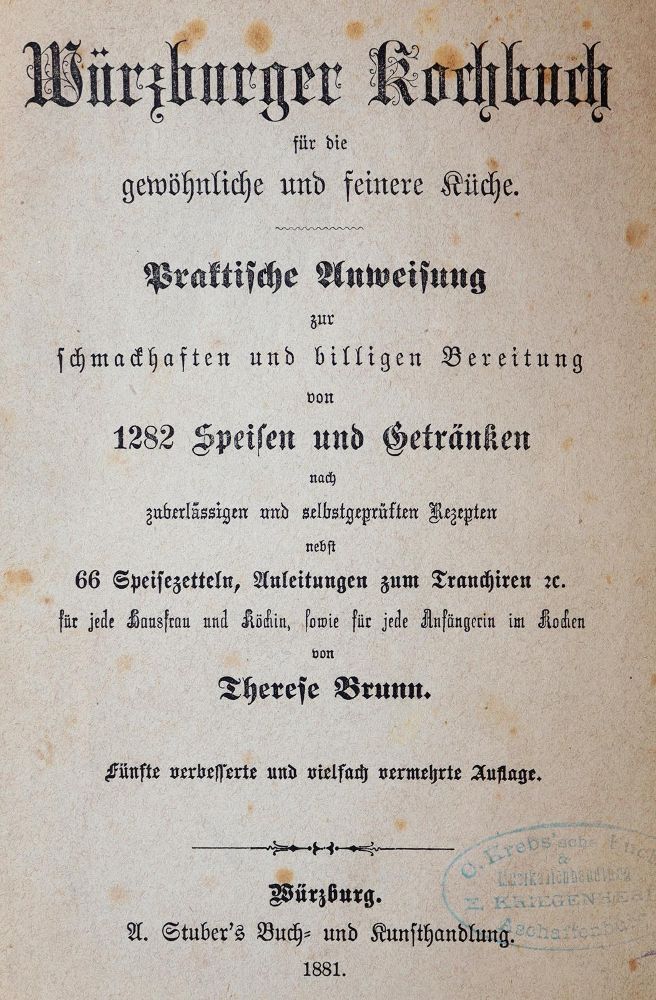 Große Abbildung Nr.1: 143-982 Brunn,T.: (Küche und Haushalt, Kochbücher, Würzburg)