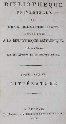 Bild Nr.3: 143-1303 Bibliotheque Universelle: (Literatur und illustrierte Bücher bis 19.Jahrhundert)