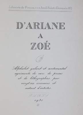 Bild Nr.1: 143-1540 D'Ariane a Zoe.: (Literatur und illustrierte Bücher 20.Jahrhundert - Alte Literatur in modernen Ausgaben)