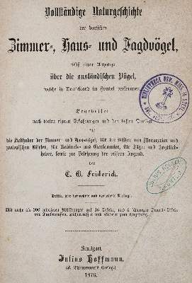 Bild Nr.1: 143-1904 Friderich,C.B.: (Zoologie, Vögel)