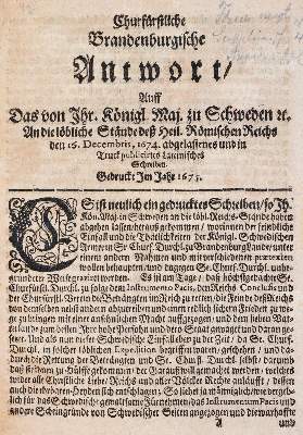 Bild Nr.1: 143-2173 Churfürstliche Brandenburgische Antwort,: (Deutschland, Brandenburg)