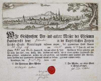Bild Nr.1: 143-2239 Gesellenbrief: (Deutschland, Reutlingen)
