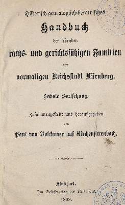 Bild Nr.1: 143-353 Volckamer,P.v.: (Genealogie und Heraldik, Nürnberg)