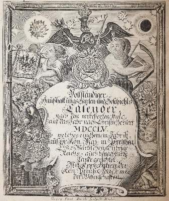 Bild Nr.1: 143-435 Haußhaltungs-, Garten- und Geschichts-Calender,: (Kalender, Preussen)