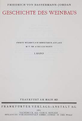 Bild Nr.1: 143-601 Bassermann-Jordan,F.: (Küche und Haushalt, Getränke, Wein)