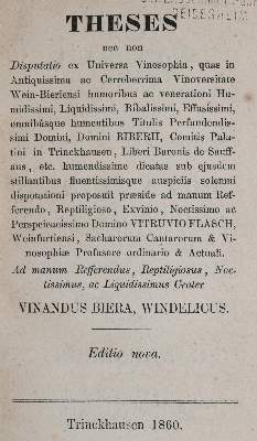 Bild Nr.1: 143-663 Vinandus Biera, Windelicus:: (Küche und Haushalt, Getränke, Wein)