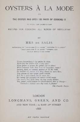 Bild Nr.1: 143-697 Salis,(H.A.)de.: (Küche und Haushalt, Kochbücher, Austern)