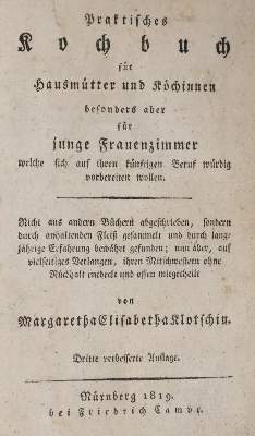 Bild Nr.1: 143-807 Klotsch,M.E.: (Küche und Haushalt, Kochbücher)