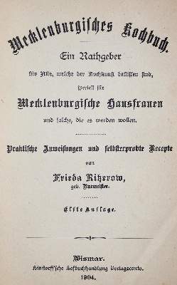 Bild Nr.1: 143-837 Ritzerow,F.: (Küche und Haushalt, Kochbücher, Mecklenburg)